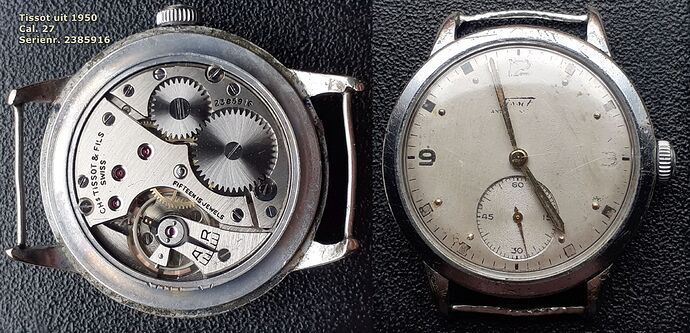 Tissot uit 1950 cal. 27 Serienr. 2385916     Ø 35mm