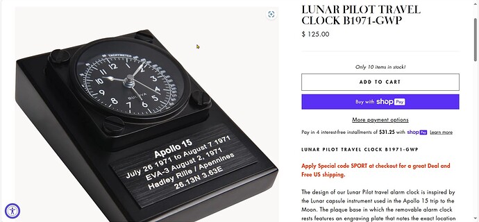 Apollo 15 - Lunar Pilot desk clock