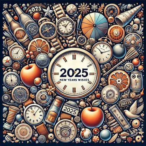New Years wishes card for 2025 with a theme of watches, without names