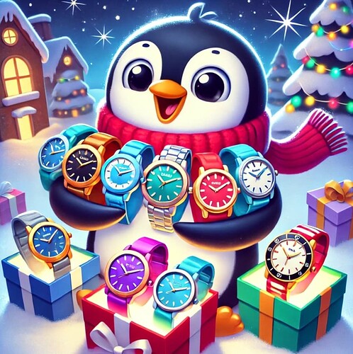 Penguin with presents watches