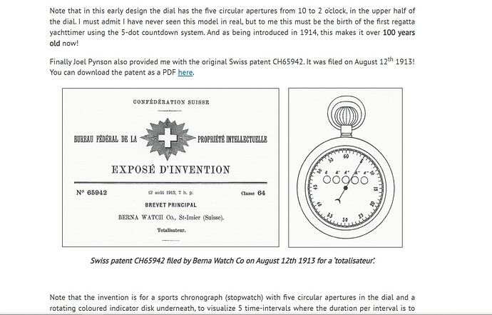 Berna patent regatta timer 1913