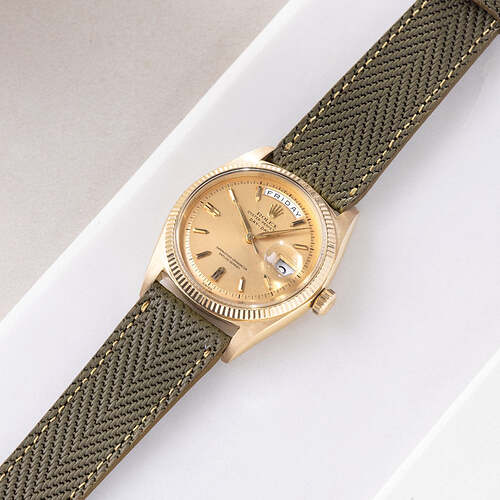 2_Green_waved_quality_Leather_Watch_Strap_Rolex_Day_date_yellow_gold